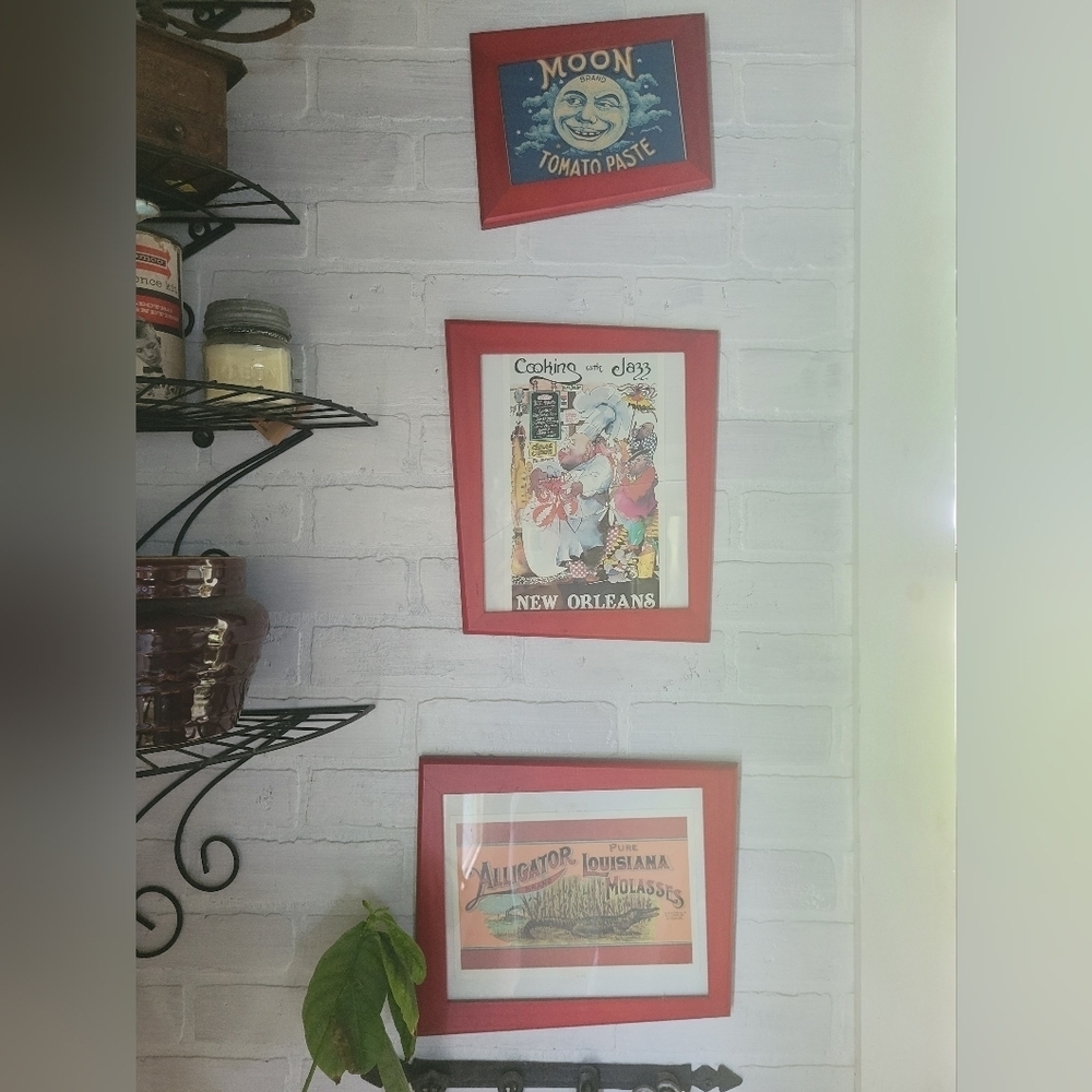 Cooking with Jazz Leo Meiersdorff print in quirky shaped red frame. And others